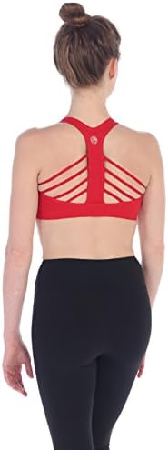 American Fitness Couture Womens D.T.L.A. Strappy Ribbed Racer Back Scoop Neck Medium Support Sport Bra