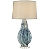 Teresa Modern Table Lamp Ceramic Hand Painted Teal Drip Beige Fabric Drum Shade for Living Room Family Bedroom Office…