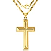 CHENETOILE 14K Gold Cross Necklace for Men - Gold Cross Pendant with Chain, Classic Religious Jewelry 20-24 Inch