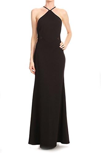 Women's Solid Sheath Mesh Accent Maxi Dress (Small)