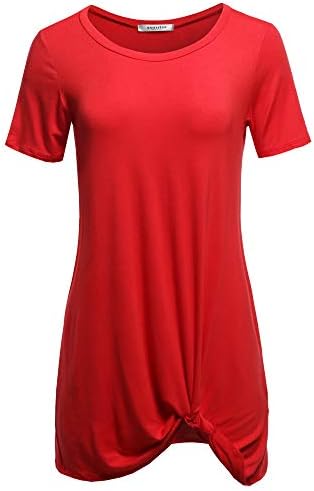 SSOULM Women's Short Sleeve Loose Fit Twist Knot Tunic Tops with Plus Size