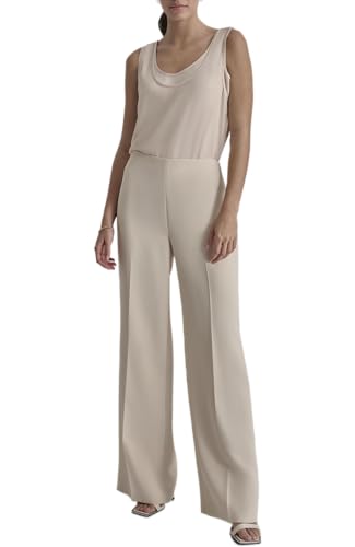 DKNY Womens Sleeveless Pleated Top with Tie Neck, Parchment, 2