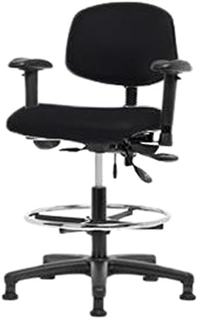 Thomas ECOM VMBCH-RG-T0-A1-CF-RG-c8540 Black Vinyl Medium Bench Height Chair with Nylon Base and without Tilt, Adjustable Arm, Chrome Foot Ring, Glides