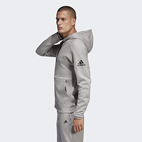 adidas Id Stadium Full-Zip Hooded Sweatshirt, Solid Grey/Raw White