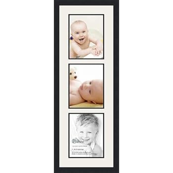 ArtToFrames Double-Multimat-139-61/89-FRBW26079 Collage Photo Frame Double Mat with 3-8x10 Openings and Satin Black Frame, Super White, 3-8x10