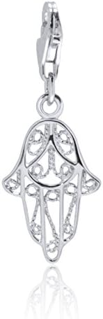 De Lelu Sterling Silver Filigree Hamsa Fatima Amulet Hand Charm