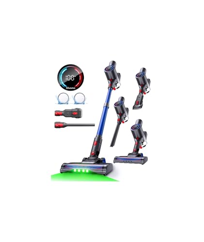 Slivamo S10 Cordless Vacuum Cleaner, 40KPA/500W/45Mins, LED Display, 8-in-1 Lightweight Stick Vacuum Cleaners for Home with Green LED Light, 6-Stages Filtration, Self-Standing Design, Blue