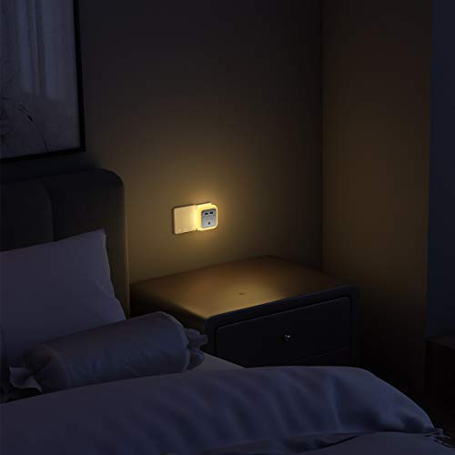 Floureon 12W 2.4A Dual USB Wall Charger Night Light Warm White LED Night Light Plug AC Adapter for iPhone X /8/7 /7 Plus/ 6S/ 6 Plus Samsung Galaxy Note 9, 8, S9, S8