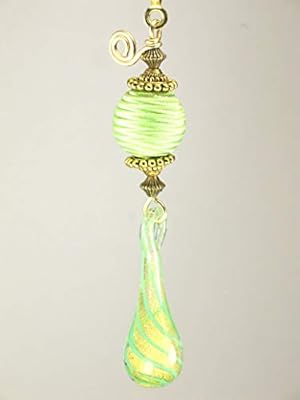 Soft Green Textured Silken Fabric Art Round With Blown Glass