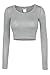 LE3NO Womens Fitted Long Sleeve Crop Top with Stretch, L3NWT1073_HEATHERGRAY, Large