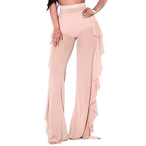 Tantisy ♣↭♣ Women's Plus Size High Waist Solid Skinny Long Pants Fashion Ruffled Layered Design Ladies Sexy Sheer Pants Beige - Thumbnail 7