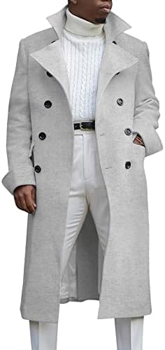 Mens Notch Lapel Double Breasted Trench Coat Slim Fit Winter Warm