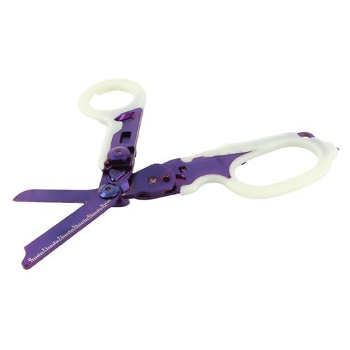 Herramientas de Tijeras de Rescate para Acampar, corte de trauma plegable con interruptor de vidrio de acero inoxidable Manija luminosa de trauma plegable para al aire libre (Púrpura)