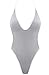 Women Deep V Neck One Piece Thong Swimsuit High Cut Backless Swimwear Monokini Grey Small