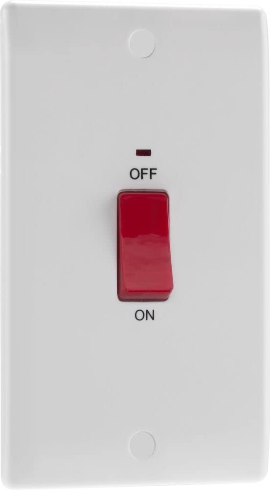 BG Electrical Large Cooker Control Switch Unit with LED Power Indicator, Double Plate, Double Pole, Round Edge, Nexus 800 Series, White Moulded, 45A, 872 — image 1