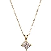 DIAMANTIO 18K Gold Plated Solitaire Princess-Cut Cubic Zirconia Pendant Necklace – Elegant Minimalist Jewelry for Women