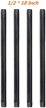 KRQ 1/2" black double-threaded pre-cut steel tube, connected to standard 1/2-inch Pipefittings for DIY steampunk racks and vintage furniture projects (18 inch)