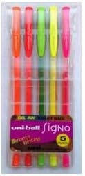 Uni-Ball Mitsubishi SIGNO UM-100 Gel Pen Various - 5 Floresent Colours Gift Set with Transparent Case