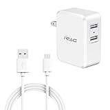 iRAG Charger for LG G4/G3/G2/V10/K30/K10/K20/K8/Nexus 5/Stylus/Stylo 3/Q6/X Power/X Charge/Tribute HD/Tribute Dynasty/Fortune/Harmony/Aristo 2-24W 4.8A Dual USB Home Wall Charge + 6FT Micro USB Cable