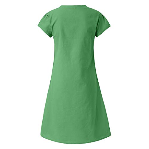 Sunmoot Casual Linen Loose Plain Simple Dress for Women, Plain Simple Solid V-Neck Plus Size Midi Dress - Thumbnail 2