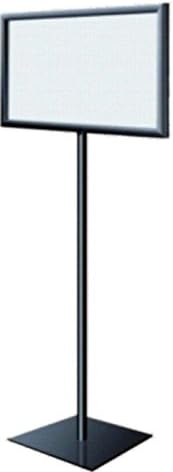 8.5" X 11" HORIZONTAL INSERT TRENDRITE SERIES PEDESTAL SIGN STAND WITH OPEN MITERED FRAME, FIXED POLE AND SQUARE BASE, BLACK