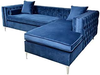 Kingway Furniture Jasmine Right Facing Modern Velvet Sectional - Blue