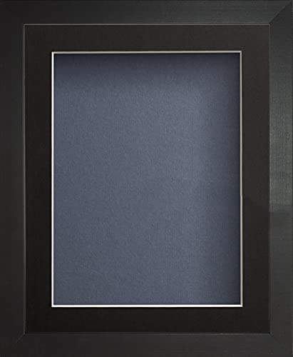 Radcliffe Black Wooden Deep Box 3D 9x7" Frame with Black Mount for Image 7x5", Dark Blue Backing Board * Choice of Sizes* Fitted with Real Glass