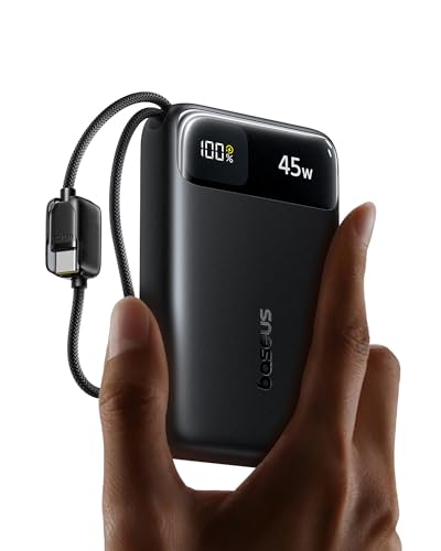 FC11 Powerbank 45W 20000mAh con 2 Cables USB-C Integrados, Batería Externa Carga Rápida con Certificación CCC, Mini Power Bank para iPhone 17/16/15/14 Pro MAX, iPad, Samsung, Negro