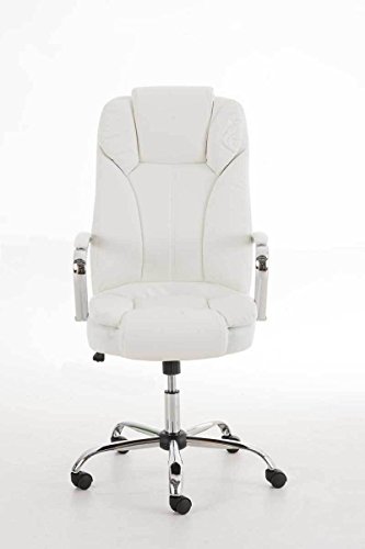 CLP-Sedia-Ufficio-XANTHOS-XXL-in-Similpelle-Poltrona-Ergonomica-Carico-Max-210-kg-I-Sedia-Studio-Imbottita-e-Regolabile-I-Poltrona-Pc-Rinforzata-ed-Oscillante-Ruote-Antiattrito-Bianco
