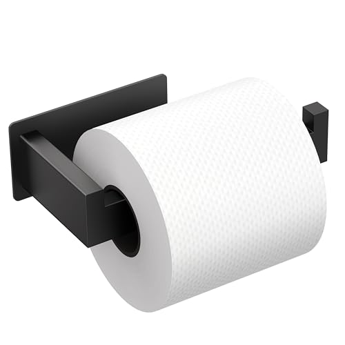 Auxmir Toilet Roll Holder No Drilling Self-Adhesive Toilet Paper Holder Stainless Steel Toilet Roll Holder Toilet Roll Holder Toilet Holder Paper Holder for Kitchen Toilet, Black