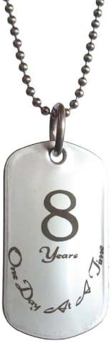 Serenity is Forever 8 Year Sobriety Anniversary Stainless Steel Dog Tag Necklace for Sober Birthday AA Alcoholics Anonyous NA Narcotics Anonymous