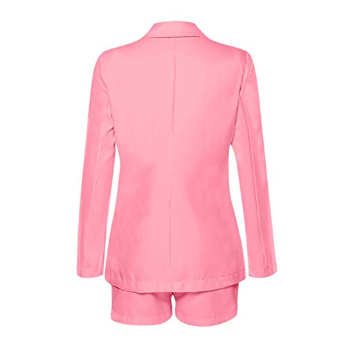 jiumoji Women Women 2 Piece Casual Blazer Set Long Sleeve Bright Solid Button Fit Office Work Tops Bandage Coats Pants Suit (-Pink, M)