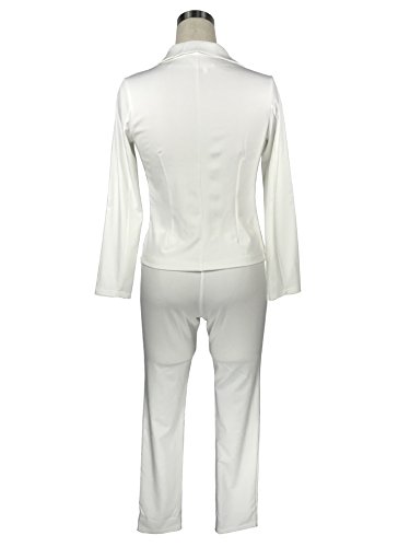 Tracksuit Women Long Sleeve Blazer Jacket Coat and Pants 2 Piece Set Suit Slim Fit Bussiness Coat and Pants Set White Medium - Thumbnail 4