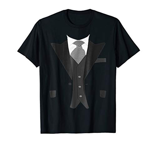 Mens Funny Faux Fake Suit T-Shirt with Vest and tie XL Black