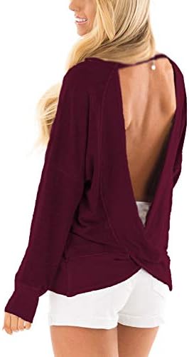 Yingkis Women's Cold Shoulder Tops Long Sleeve Deep V-Neck Wrap Front Blouse Loose Pullover