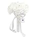 6 Bunch of Bouquet, AerWo White Foam Roses Silk Ribbon Bouquet Handmade Rhinestone Diamante Artificial Flower Bridal Bridesmaid Brooch Wedding Bouquet Decoration
