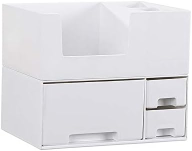 デスクトップ化粧収納ボックス化粧品ケースオーガナイザー二階建て多目的収納ボックスホワイト化粧品収納ボックススキンケア製品、フェイシャルマスク、ジュエリー、収納ラック,White