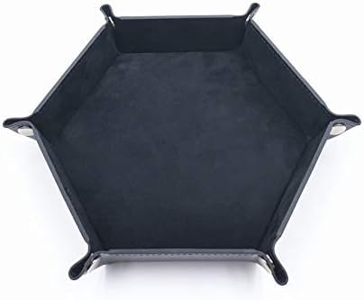 WENDYWU Portable Folding Dice Rolling Tray for use as DND Dice Tray D&D Dice Tray or Dice Game, PU Leather Dice Holder for Dice Games Like RPG, DND and Other Table Games (Black)