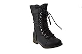 Legend-15KA Baby Girls Combat Lace Up Boots Black Toddler