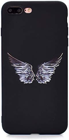 CUAgain Compatible with iPhone 8 Plus/iPhone 7 Plus Case Silicone Black Cute Pattern Design iPhone 8 Plus Cover Ultra Thin Slim Protective Pretty Bumper for Girls Boys Men Women,Wing