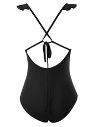 Jasambac Trajes de baño de una pieza con cuello en V profundo para dama Falbala Plunge