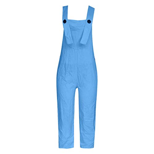 Aniywn Women's Baggy Plus Size Cotton Linen Jumpsuits Overalls Wide Leg Loose Pants Casual Rompers Blue - Thumbnail 2