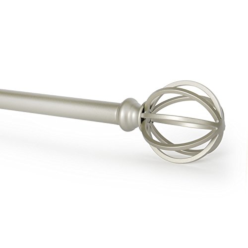 Sheffield Home Window Treatment Round Cage Drapery Curtain Rod Set in Satin Nickel, 66''- 120''