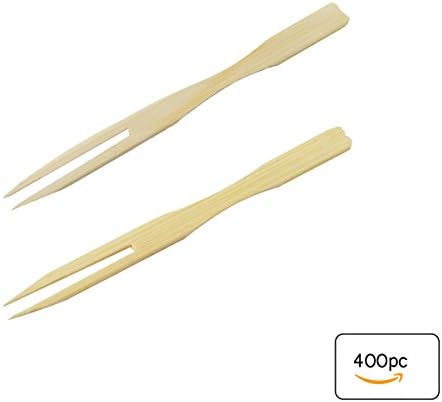 Bamboo Two-Prong Forks, Party Forks Mini Forks Buffet Fruit Picks 3.5 Inch, 400pc,For Fruit, Salad, Snack, BBQ, Party/Gathering Supplies
