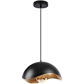 Jetima Modern Wave Pendant Light, 11" Black and Gold Dome Shade, LED Ceiling Light Fixture with Globe Bulb, Contemporary Hang