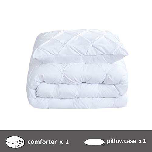 HOMBYS 2 Pieces Pinch Pleat Comforter Set, Pintuck Bedding Sets with Comforter, 1 Pillow Shams