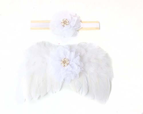 Hcside Newborn Photo Prop Outfit Baby Girl Angel Feather Wing Flower Headband Costume