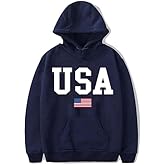 KPSTRO USA Hoodie Women Men Unisex Casual Graphic Patriotic American Flag Pullover Hoodie July 4th Drawstring Sweatshirt