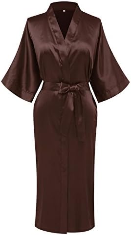 DandyChic Women's Pure Color Long Kimono Robes with Oblique V-Neck