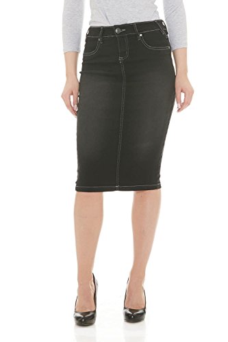 ESTEEZComfy Knee Length Stretch Denim Pencil Skirt with Pockets for Women - Miami